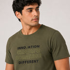 Men's Olive Green Typography Printed T-Shirt-3