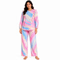 Women's Light Pink Abstract Marble Print Ruffle Sleeve Top and Straight Pyjama Co-Ord Set | Relaxed Lounge Set-1