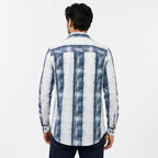 Men's Blue & White Striped Casual Shirt-4