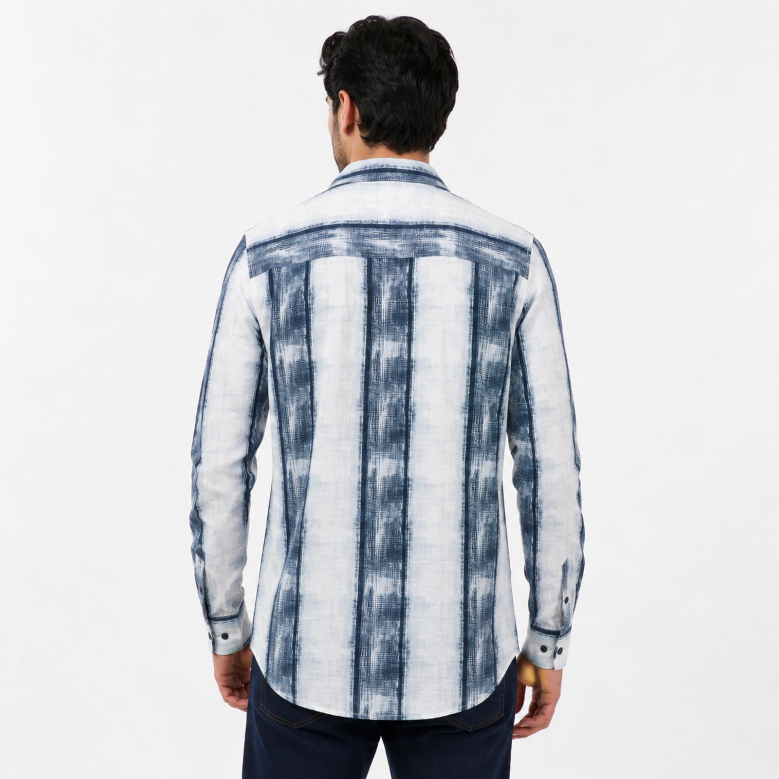 Men's Blue & White Striped Casual Shirt-4