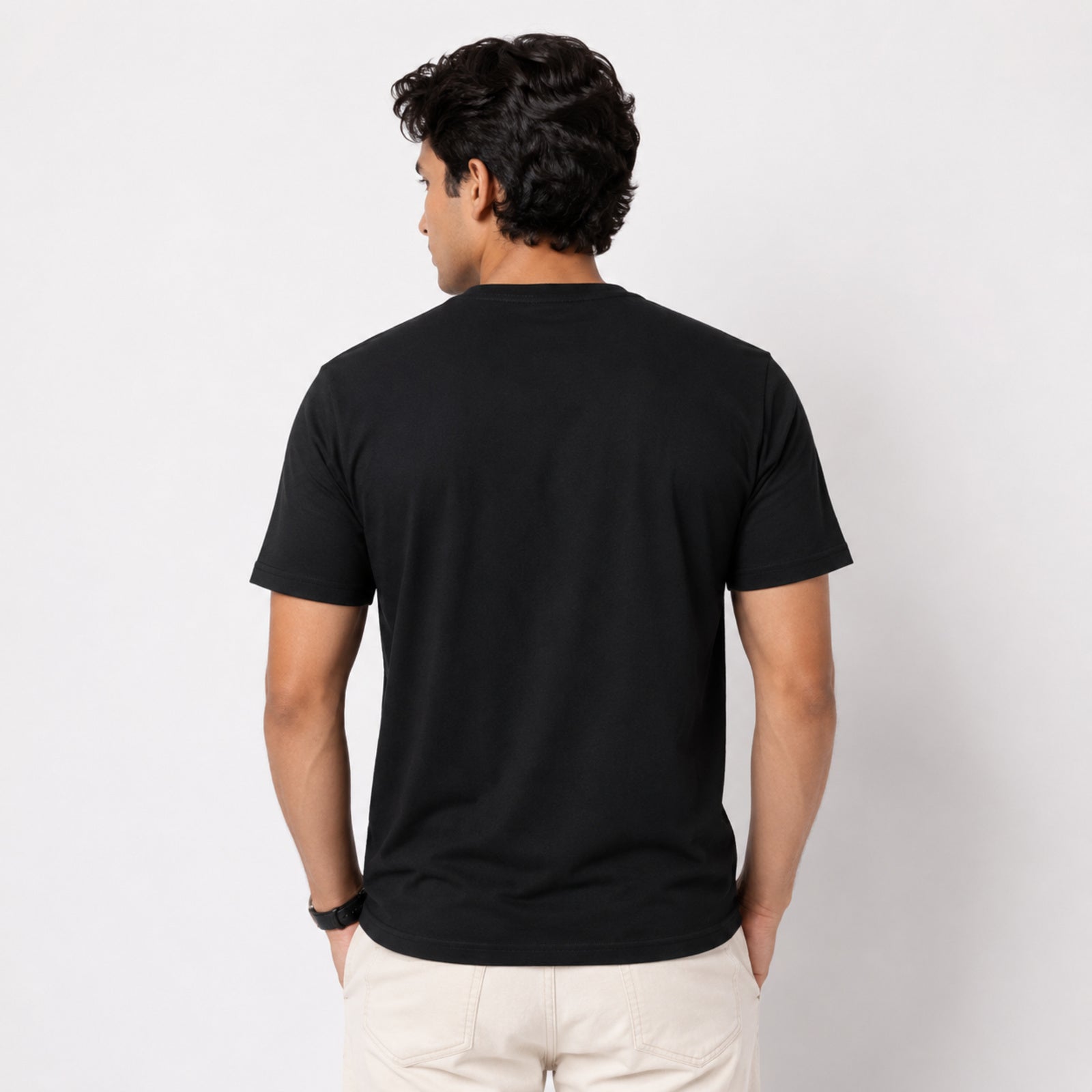 Men's Black Graphic Printed Crew Neck T-Shirt-1
