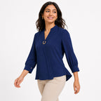 Women's Navy Blue V-Neck 3/4 Sleeve Top-1