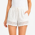 Women's White Lace Drawstring Shorts | Crochet Detail Casual Summer Shorts-1