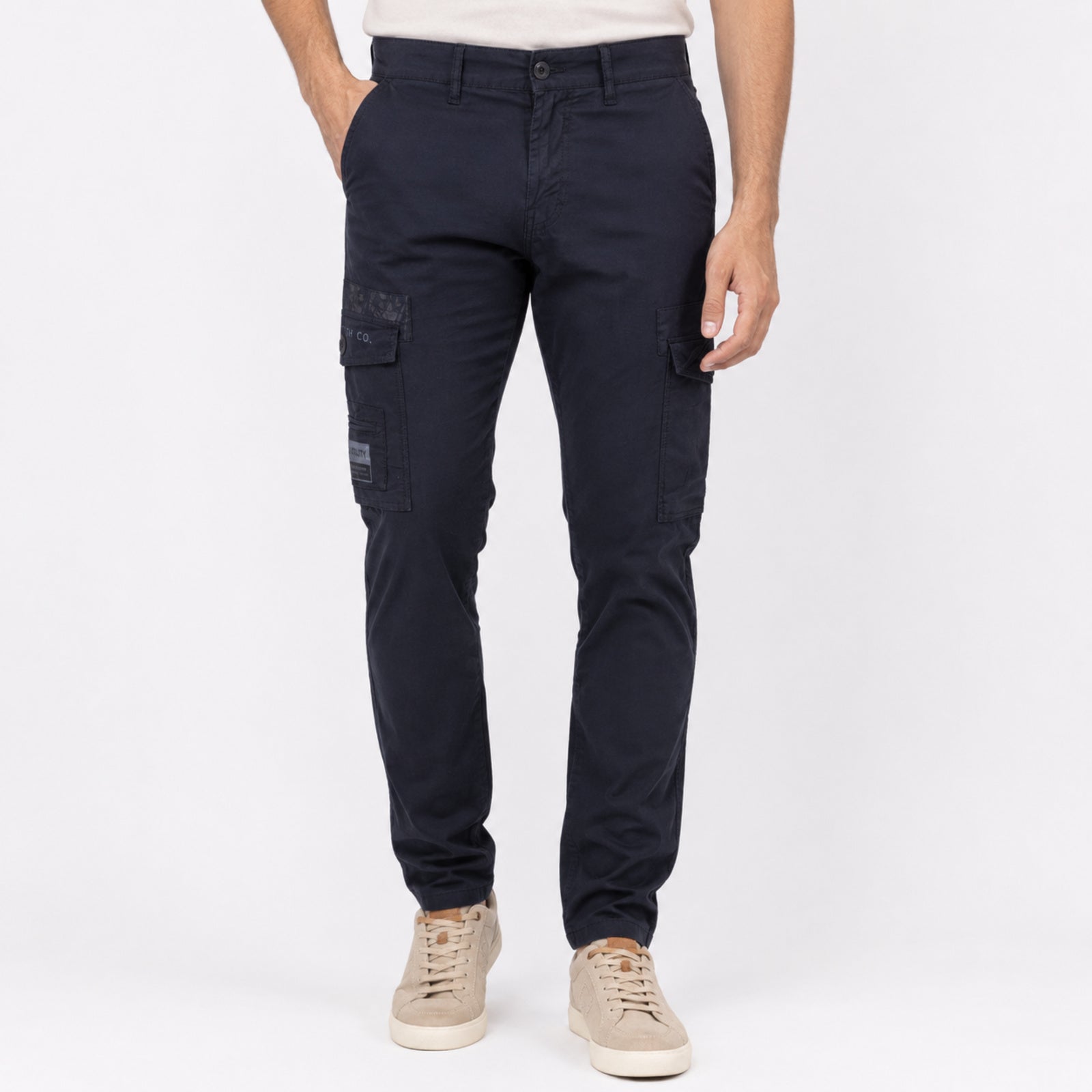 Men's Navy Blue Slim Fit Cargo Jogger Pants-4