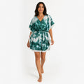 Women's Green Tie-Dye V-Neck Lace Trim Kaftan Dress | Breezy Resort Wear Cover-Up-1