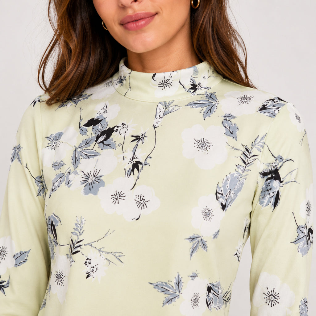 Women's Meadow Muse Yellow Floral Mock Neck Crop Top-3