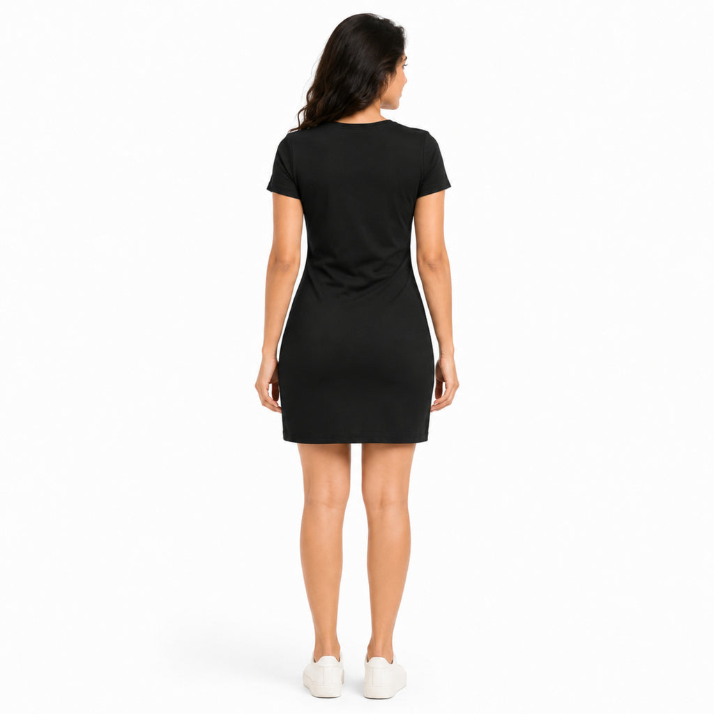 Women's Black & Pink Color Block Round Neck Bodycon Mini Dress with Short Sleeves-4