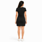Women's Black & Pink Color Block Round Neck Bodycon Mini Dress with Short Sleeves-4