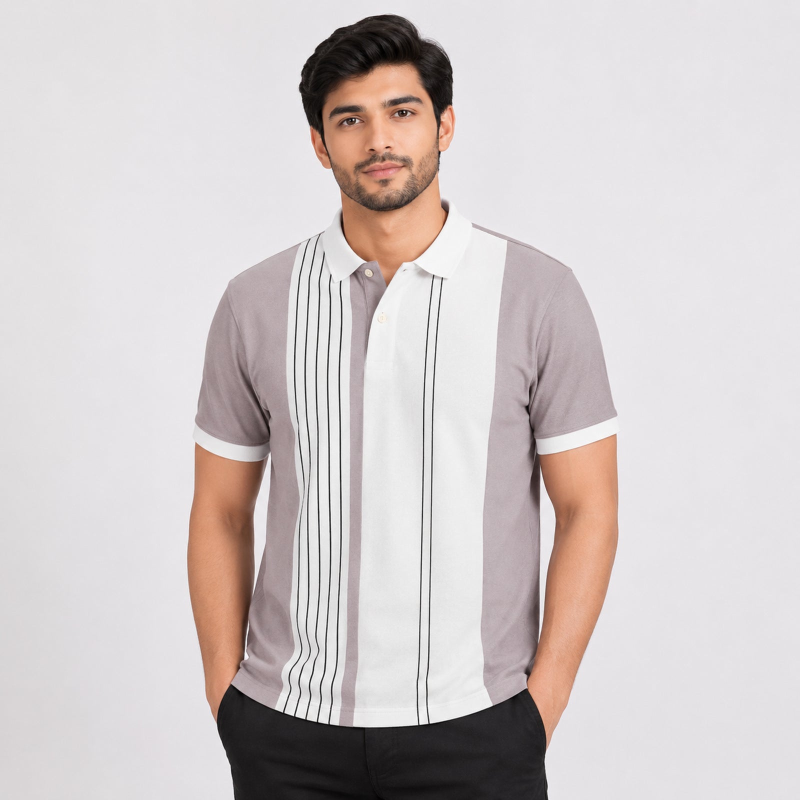 Men's Riviera White Vertical Stripe Polo T-Shirt-1
