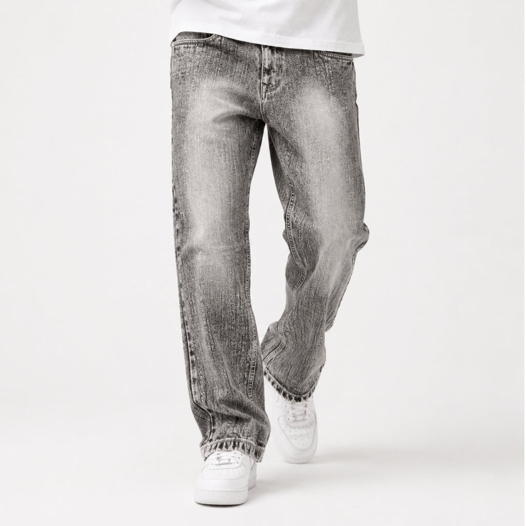 Men's Light Grey Washed Straight Fit Denim Jeans-3