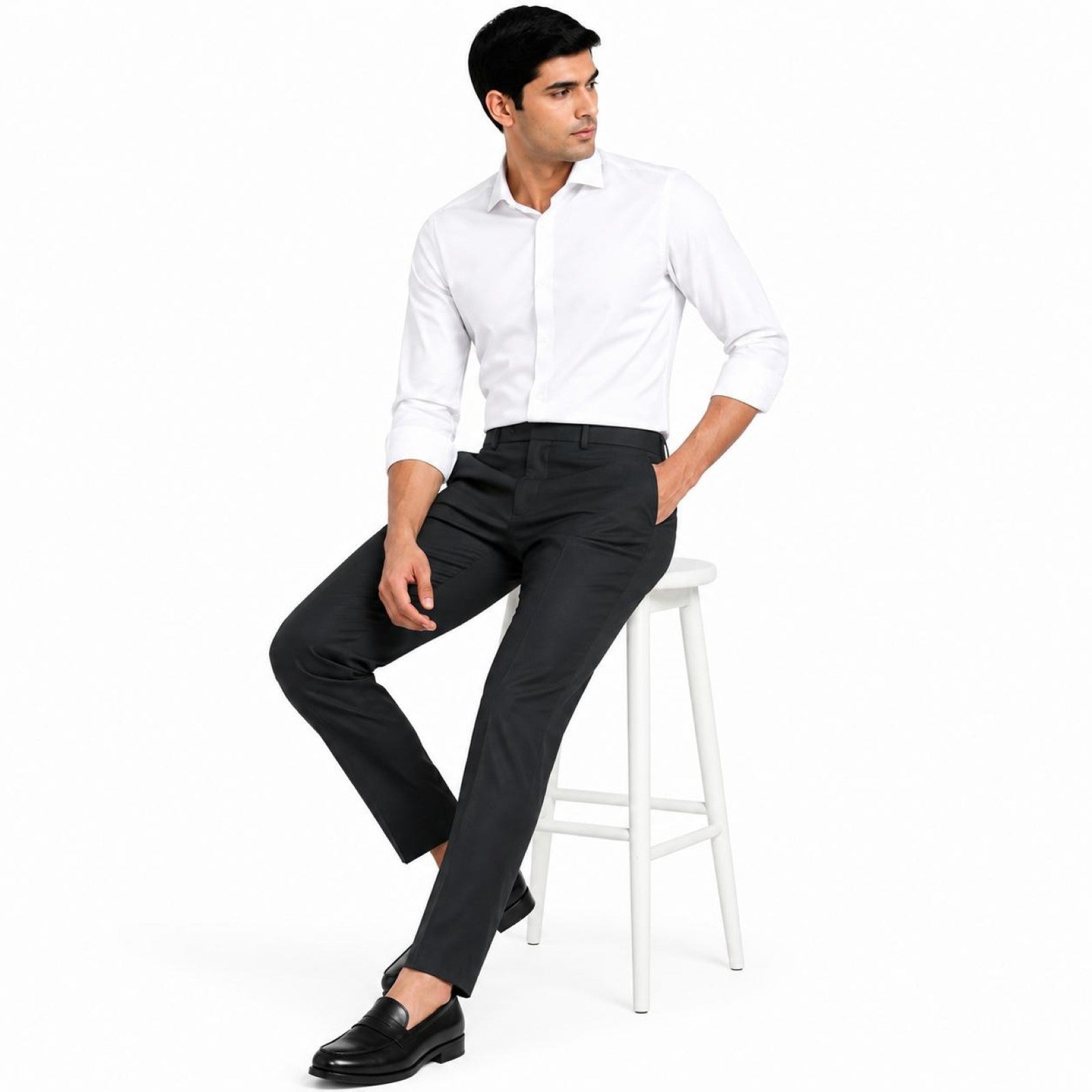 Men's Dark Green Classic Slim Fit Formal Trousers | Flat Front Tailored Office Pants-3