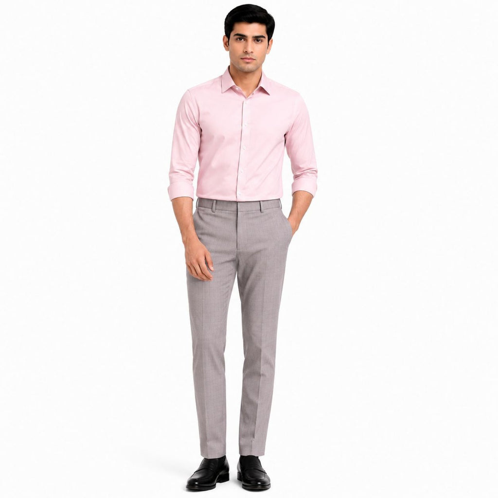 Men's Purple Textured Slim Fit Formal Trousers | Tailored Smart Office Wear Pants-1