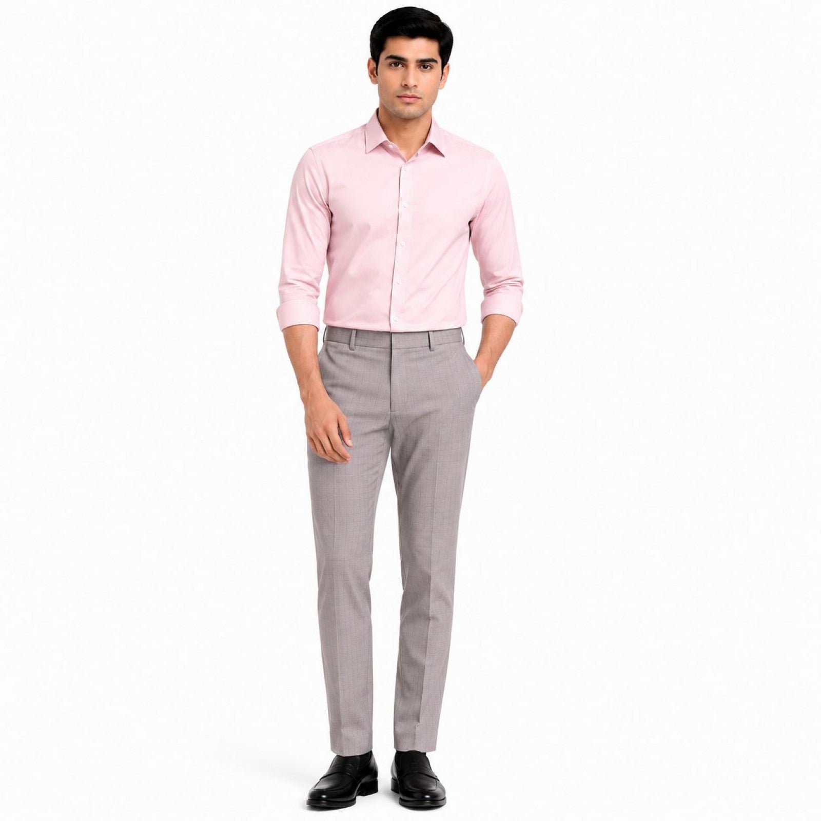 Men's Purple Textured Slim Fit Formal Trousers | Tailored Smart Office Wear Pants-1