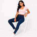 Women's Dark Blue High-Rise Skinny Fit Jeans | Premium Stretch Everyday Denim-2