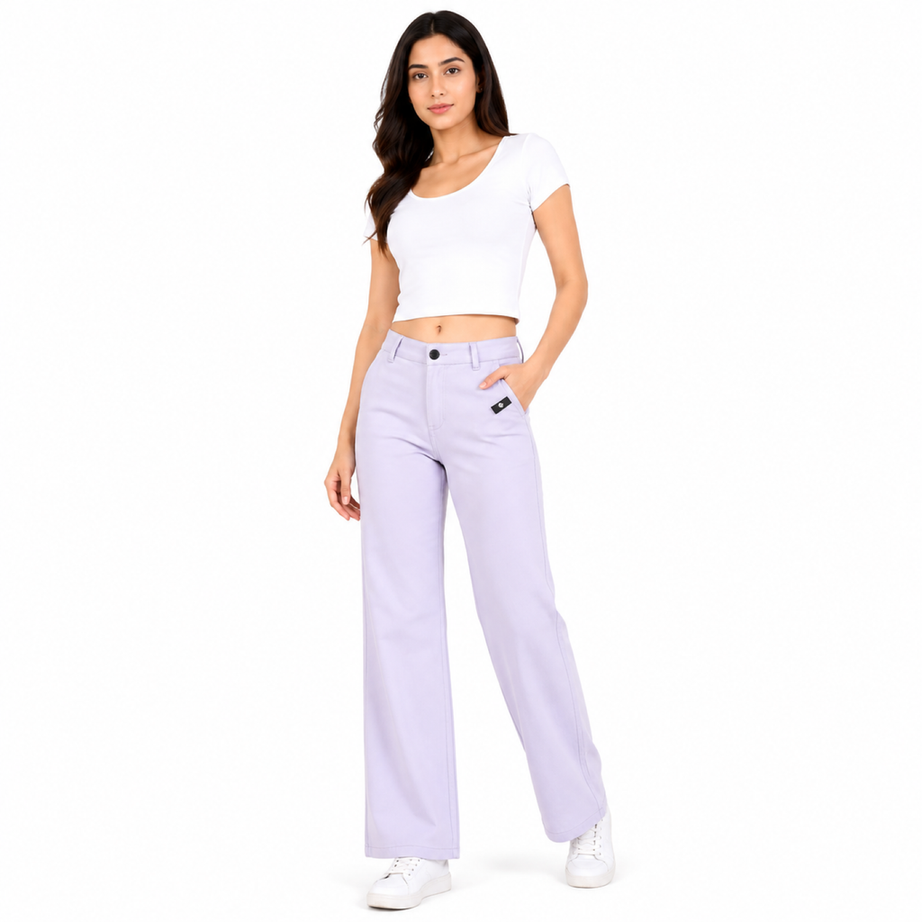 Women's Purple High-Waist Wide Leg Casual Trousers-1