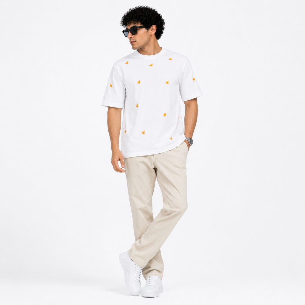 Men's White Minimal Printed Oversized T-Shirt-1