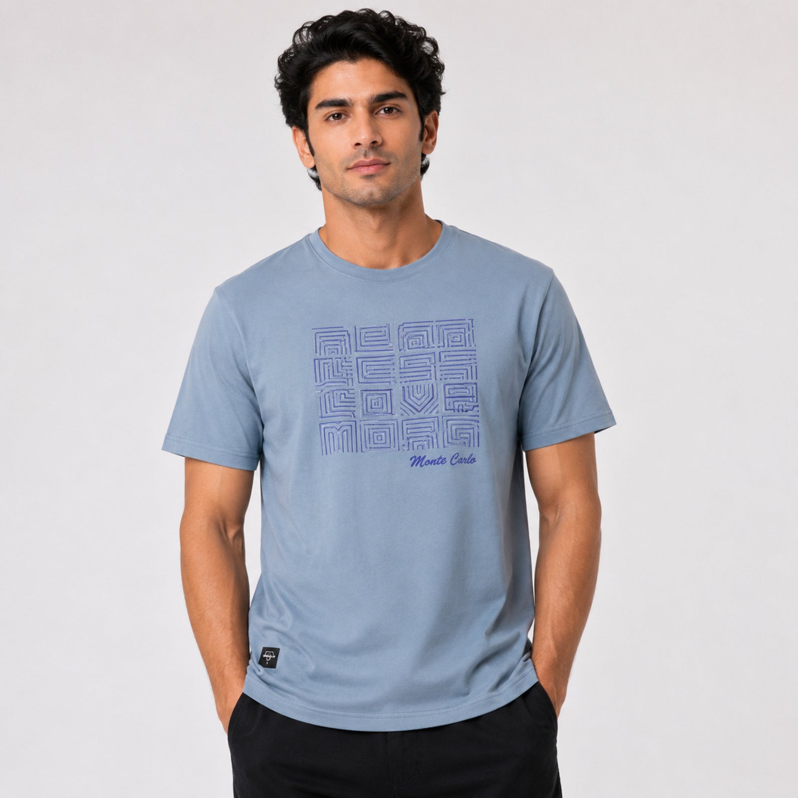 Men's Sky Blue Graphic Print Crew Neck T-Shirt-1