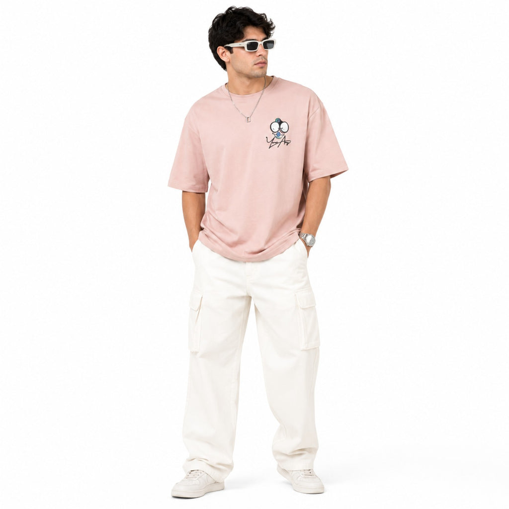 Men's Blush Pink Oversized Graphic T-Shirt-1
