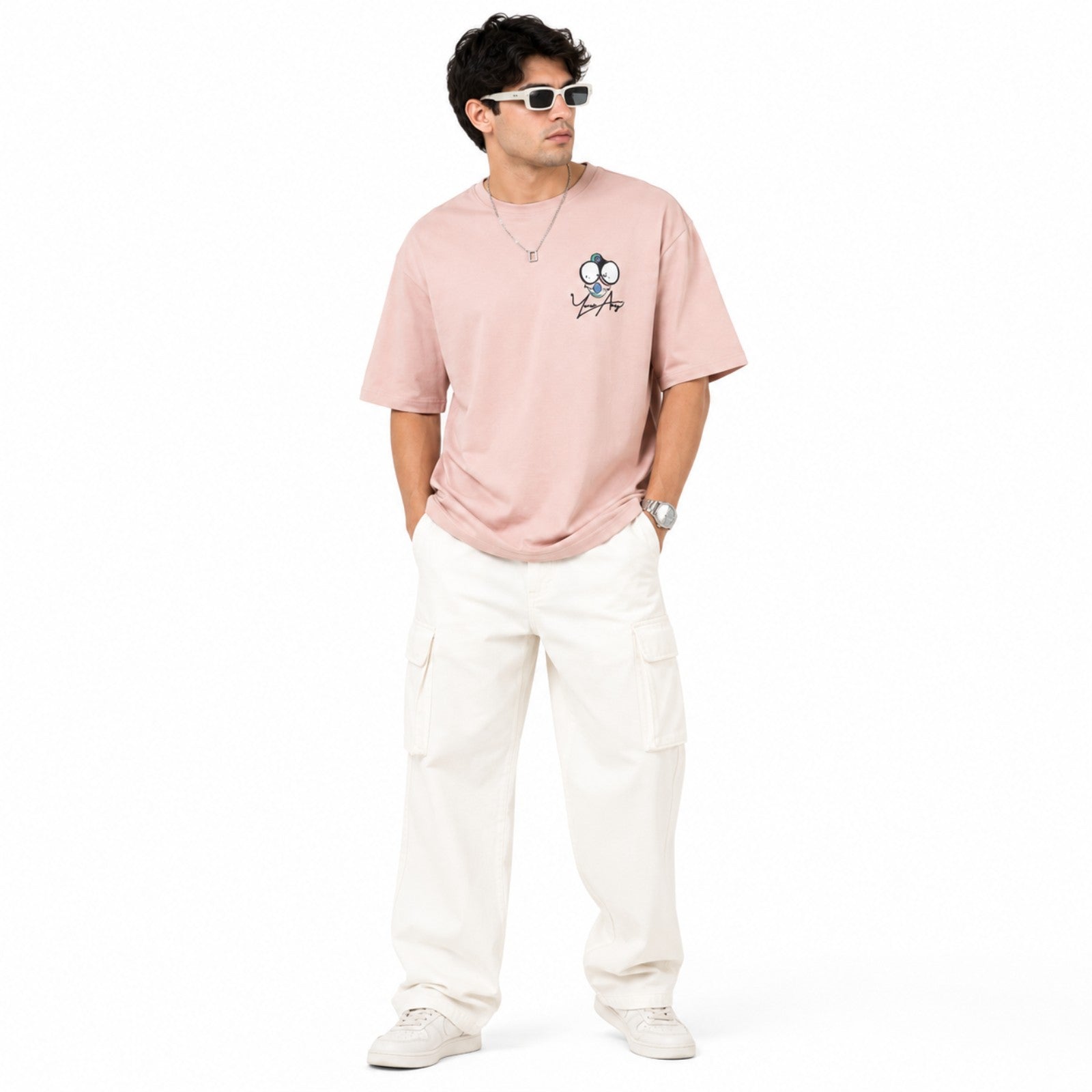 Men's Blush Pink Oversized Graphic T-Shirt-1