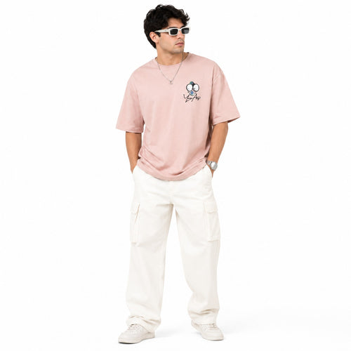 Men's Blush Pink Oversized Graphic T-Shirt-1