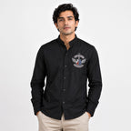Men's Midnight Guitar Crest Premium Black Casual Shirt-1