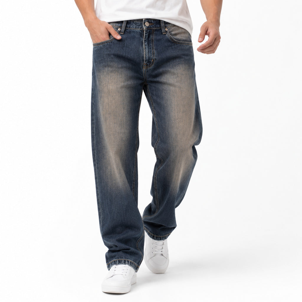 Men's Brown Vintage Washed Straight Fit Denim Jeans-1