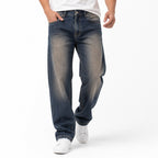 Men's Brown Vintage Washed Straight Fit Denim Jeans-1