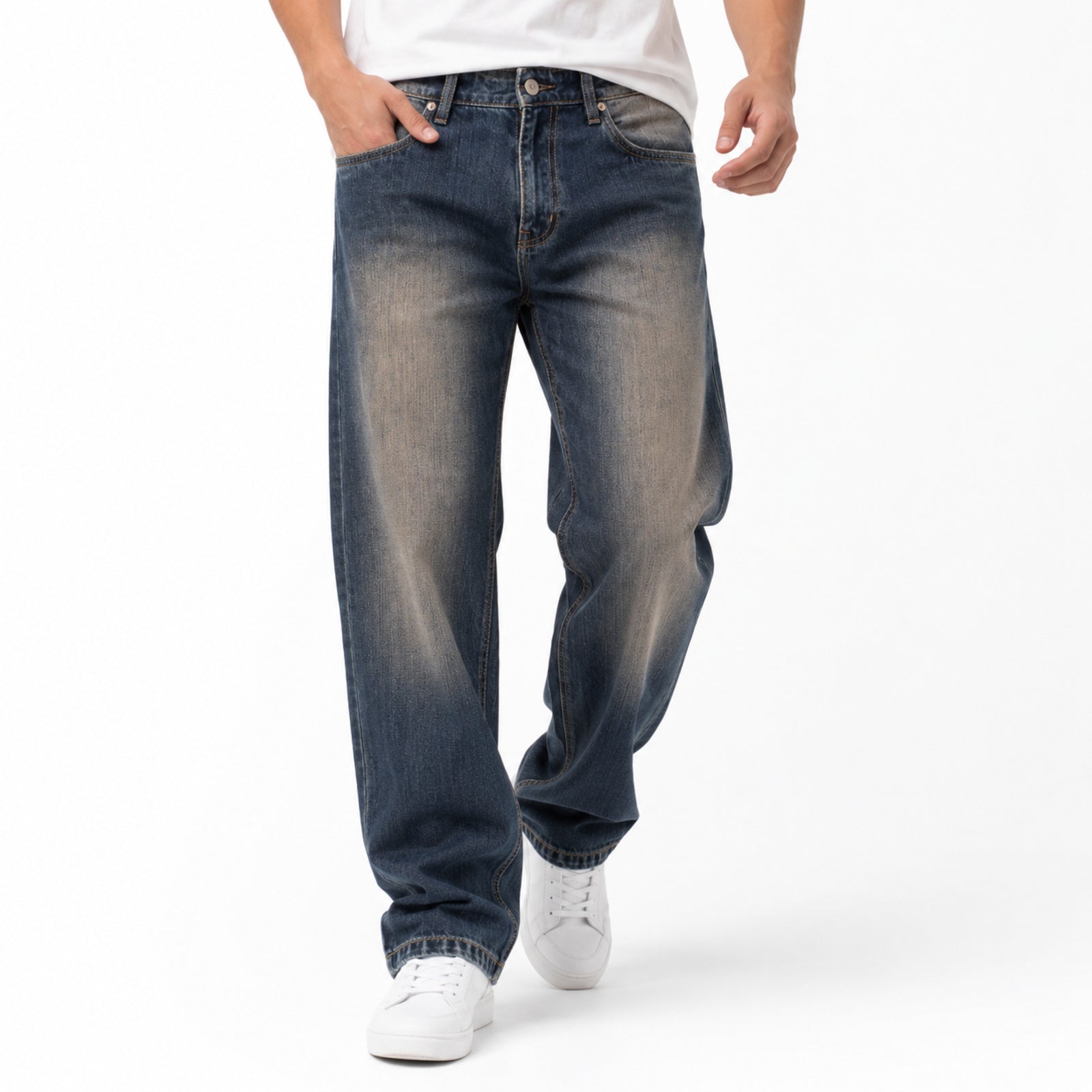 Men's Brown Vintage Washed Straight Fit Denim Jeans-1