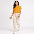 Women's Mustard Crop T-Shirt | Casual Round Neck Everyday Cotton Tee-1