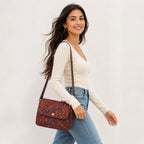 Women's Maroon Floral Printed Crossbody Sling Bag with Flap Closure-4