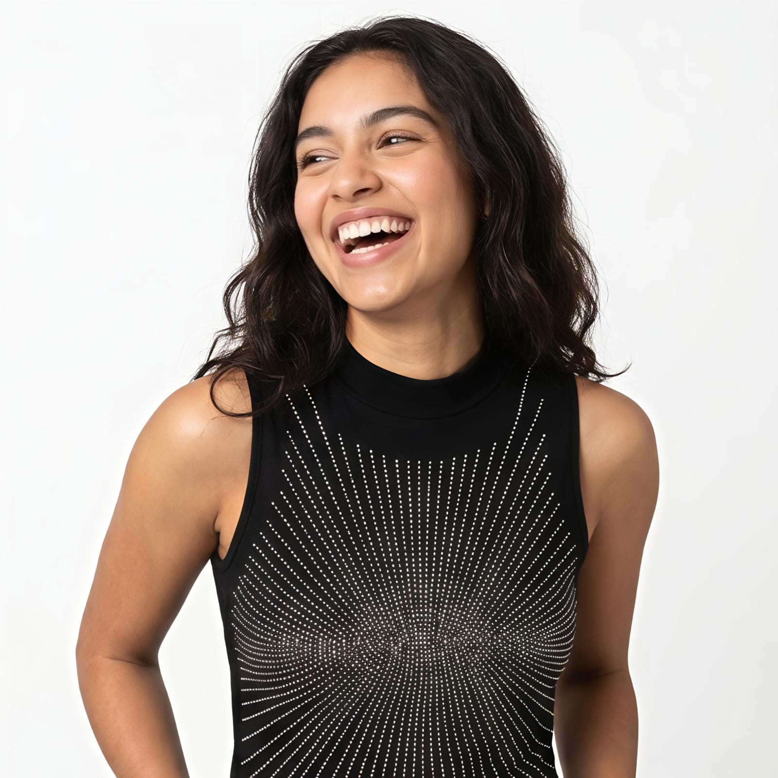 Women's Black Embellished High Neck Sleeveless Top-3