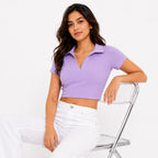 Women's Lilac Breeze Ribbed Polo Crop Top-2