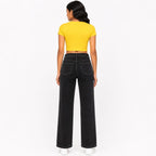 Women's Black Wide Leg Jeans with Embellished Pocket Detail | High-Rise Fashion Denim-4