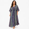 Women's Blue Paisley Print V-Neck Kaftan Maxi Dress | Flowy Resort Wear Dress-1