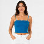 Women's Teal Sweetheart Neck Crop Cami Top | Slim Fit Spaghetti Strap Top-2