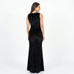 Women's Black Sequin Maxi Party Dress-2