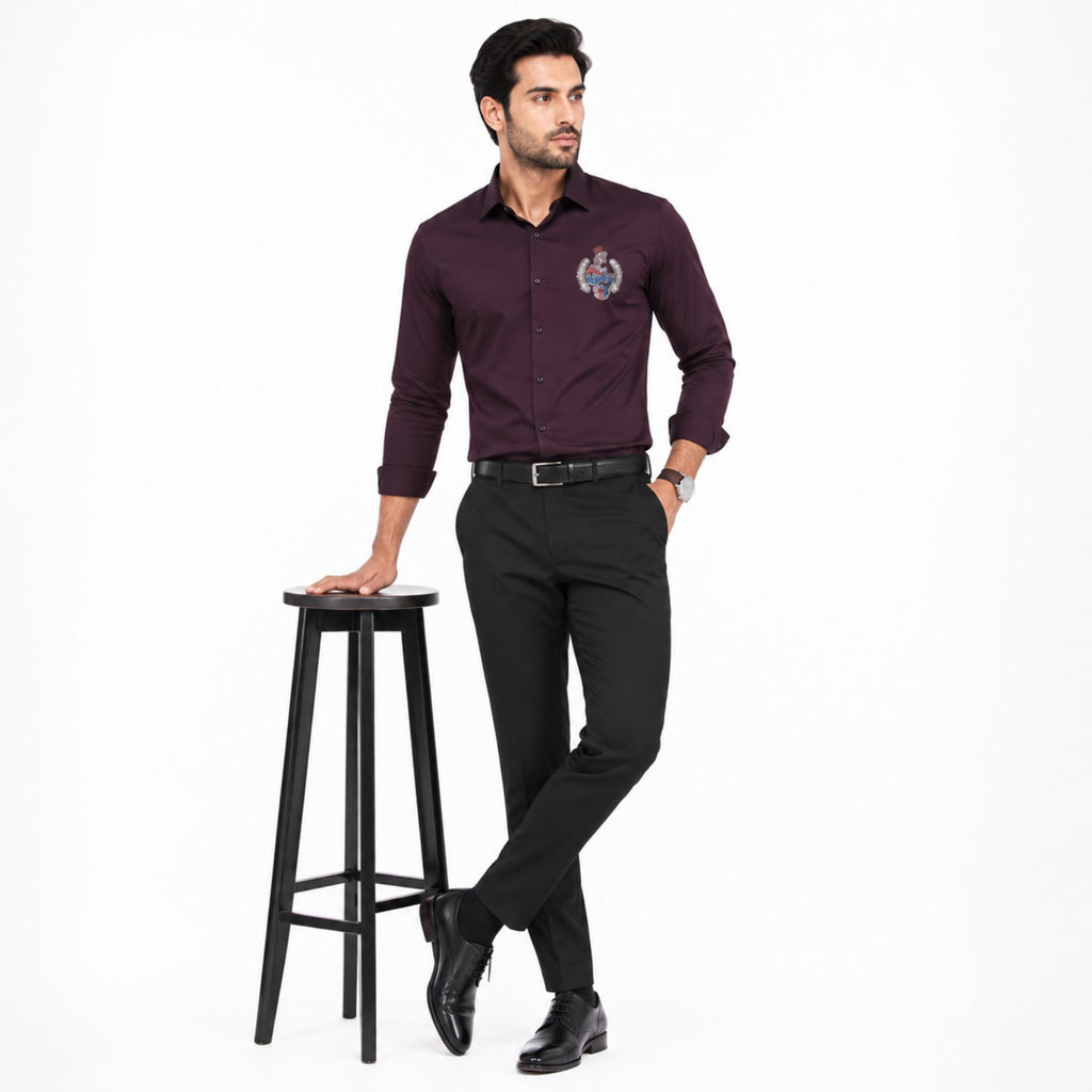 Men's Maroon Slim Fit Embroidered Shirt-1