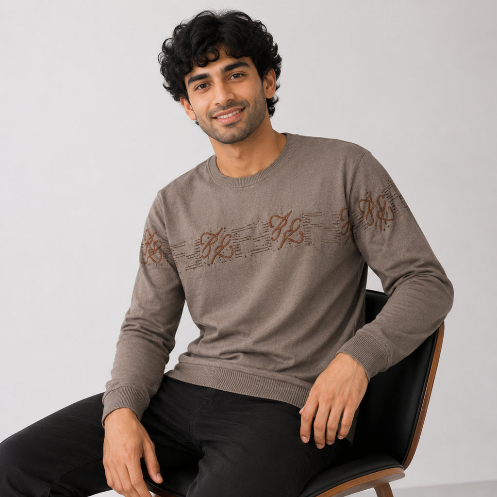 Men's Olive Signature Pattern Winter Knit Sweater-4