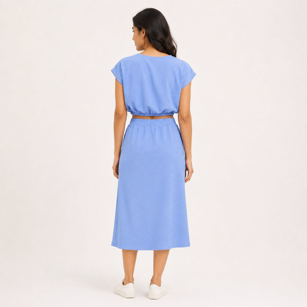 Women's Periwinkle Blue Crop Top & Midi Skirt Co-Ord Set-4