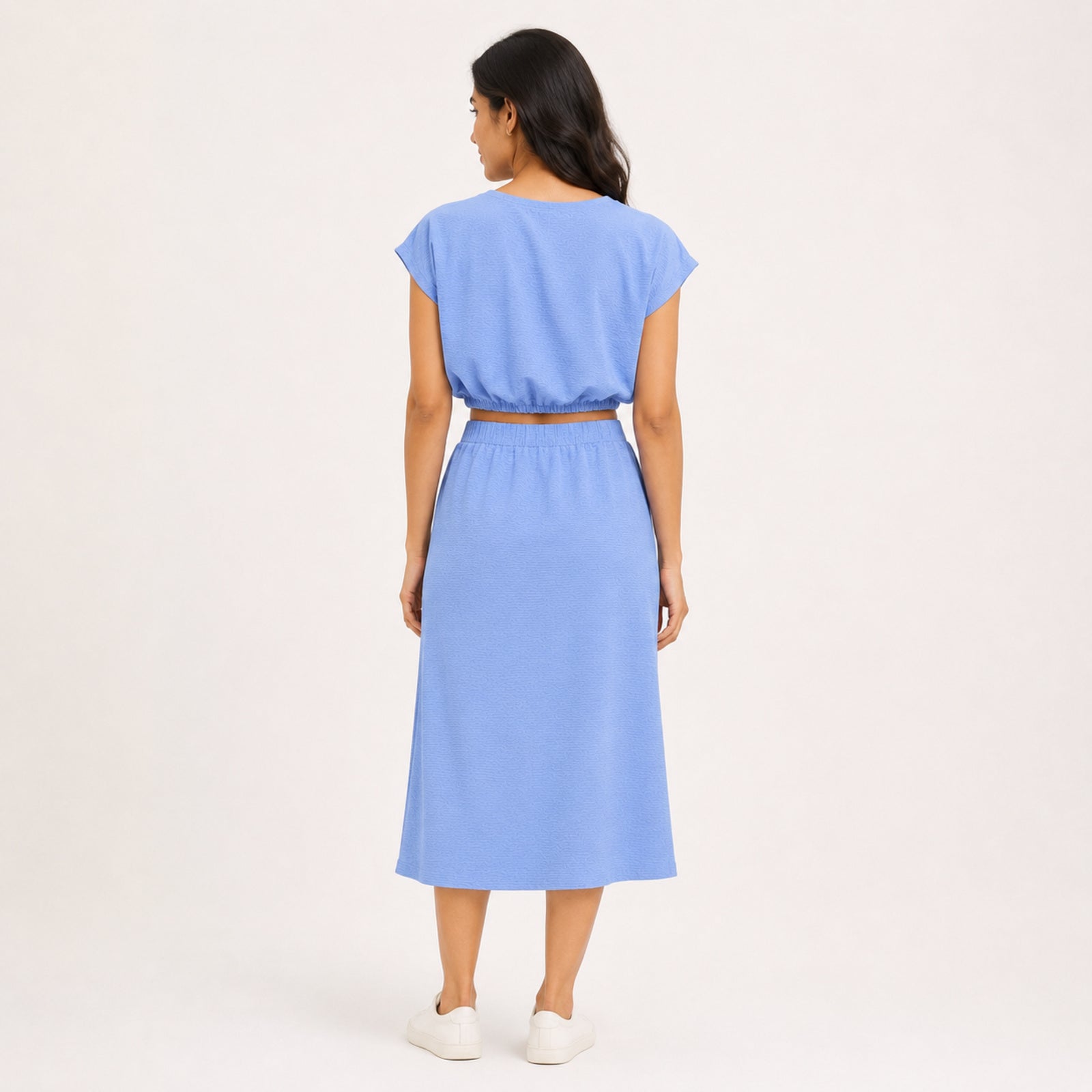 Women's Periwinkle Blue Crop Top & Midi Skirt Co-Ord Set-4