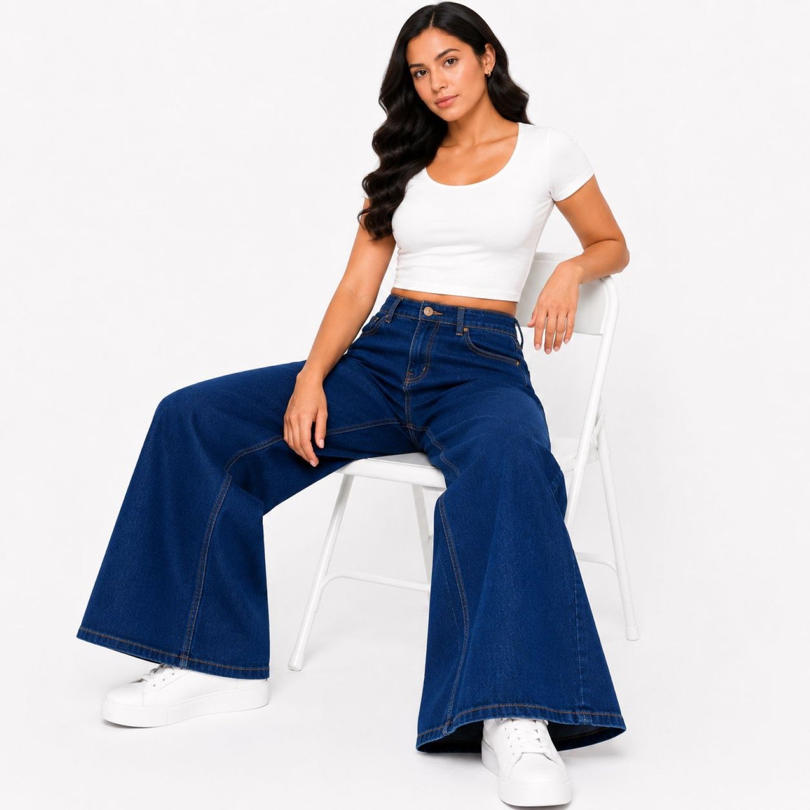 Women's Dark Wash Wide Leg High-Rise Jeans | Premium Everyday Denim Pants-2