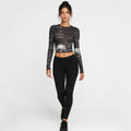 Women's Black Abstract Mesh Crop Top with Full Sleeves-1