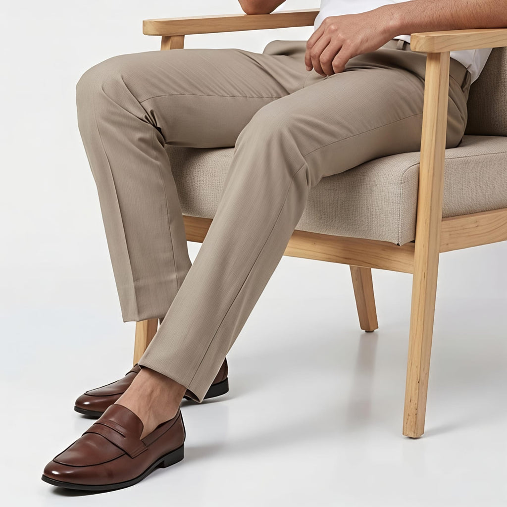Men's Sandstone Beige Tailored Slim Fit Formal Trousers-1