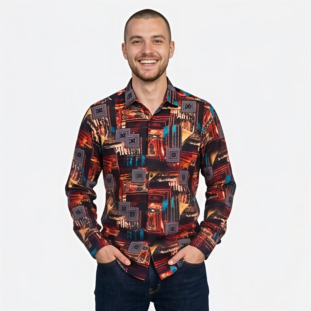 Men's Retro Abstract Print Full Sleeve Shirt-3