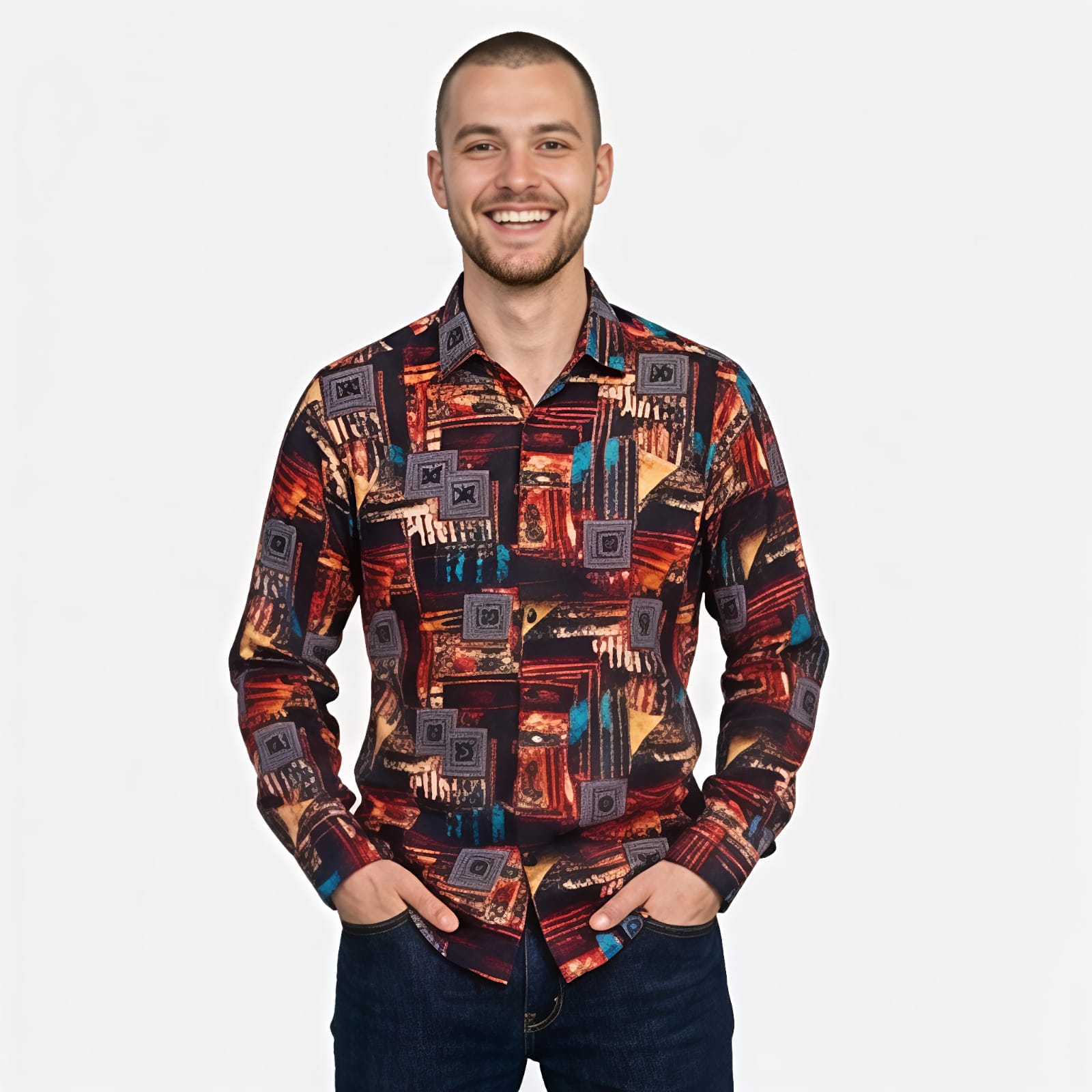 Men's Retro Abstract Print Full Sleeve Shirt-3