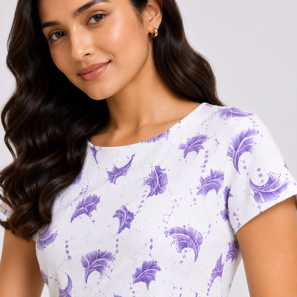 Women's Classic Lavender Leaf Motif Tailored Sheath Dress-3