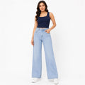 Women's Light Blue Wide Leg High-Rise Jeans | Casual Everyday Denim Pants-1