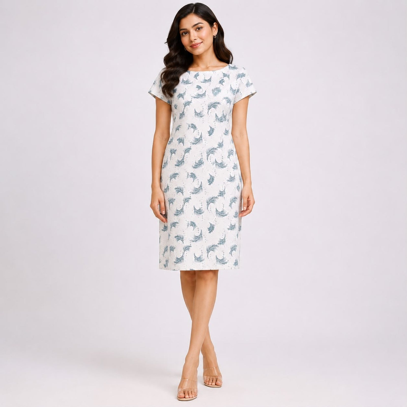 Women's Graceful Leaf Print Fit and Flare Sheath Dress-4