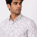 Men's White Abstract Line Print Casual Shirt-1