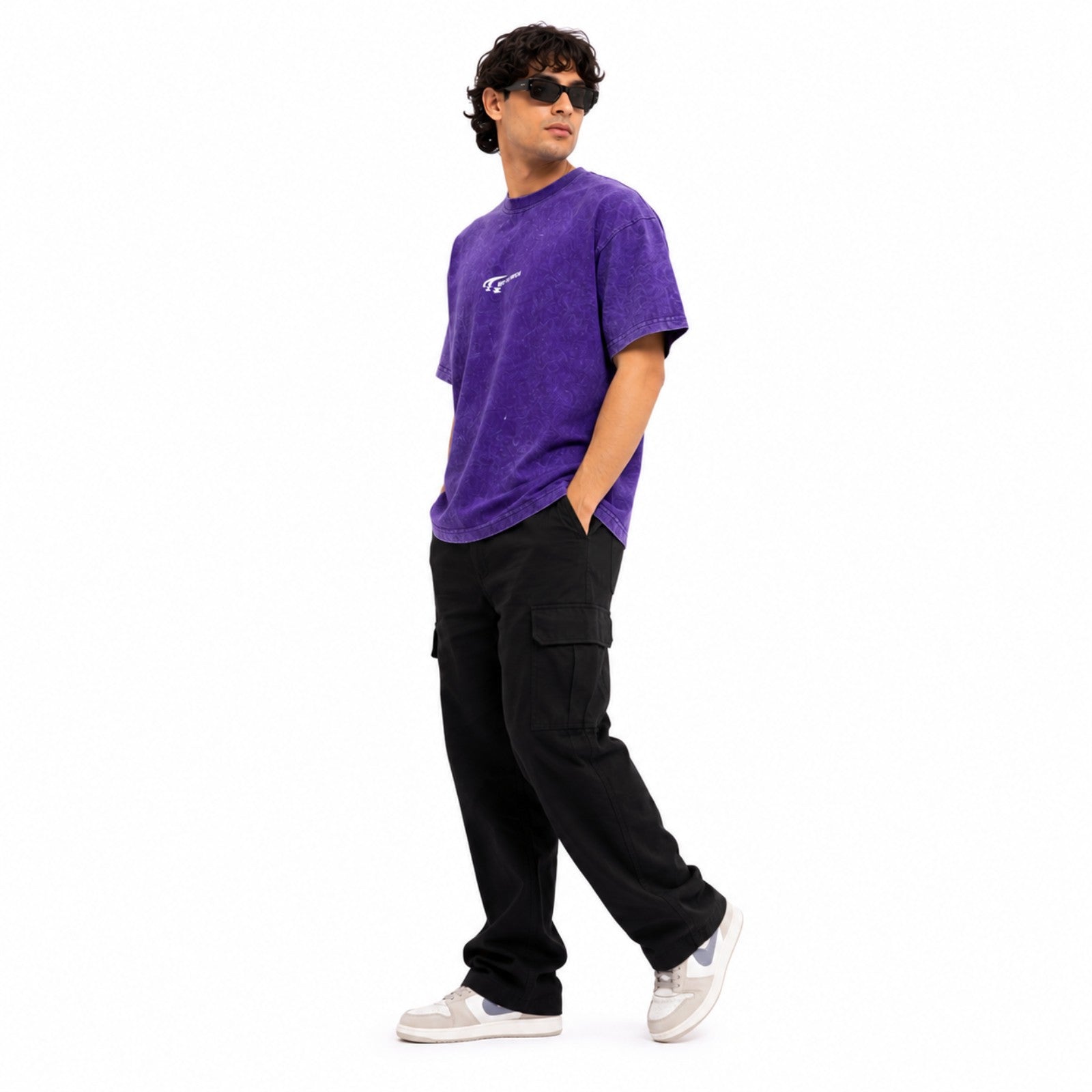 Men's Purple Vintage Wash Oversized Graphic T-Shirt-2